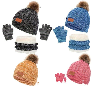 Conjunto Infantil de Gorro, Bufanda y Guantes Tejidos con Pompones - Image 39
