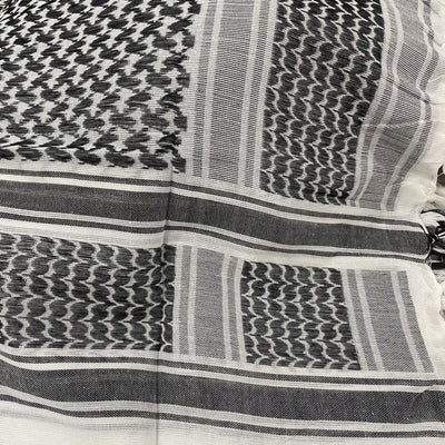 Black and grey patterned shemagh scarf made of 100% cotton, featuring geometric designs and tassels. - Image 30