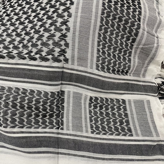 Black and grey patterned shemagh scarf made of 100% cotton, featuring geometric designs and tassels. - Image 30