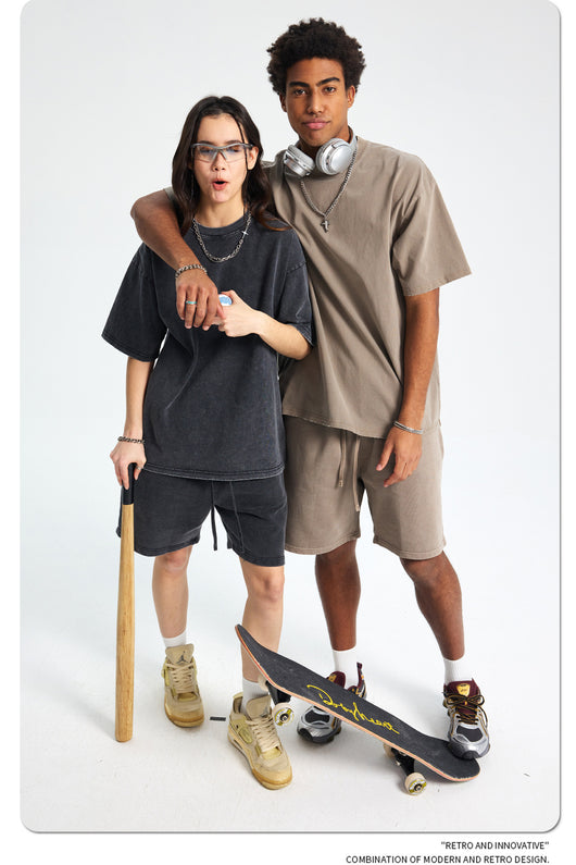 Shorts Deportivos de Algodón Puro Teñidos con Patrón Vintage Lavado - Image 23