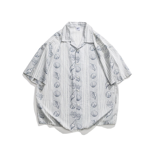 Camisa Suelta Estilo Japonés con Estampado Shell y Solapa - Image 22