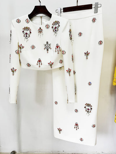 Conjunto Dos Piezas: Top Corto con Incrustaciones de Diamantes y Falda Larga - Image 14