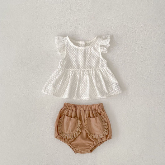 Conjunto de Dos Piezas para Bebé Niña con Blusa de Mangas Volantes y Bloomer - Image 17