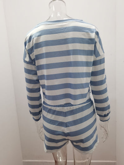 Conjunto Casual de Dos Piezas: Top Manga Larga y Shorts a Rayas - Image 16