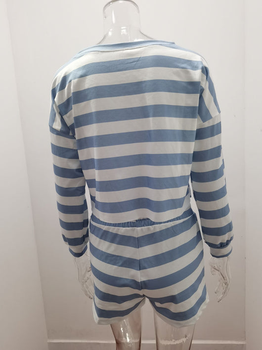 Conjunto Casual de Dos Piezas: Top Manga Larga y Shorts a Rayas - Image 16
