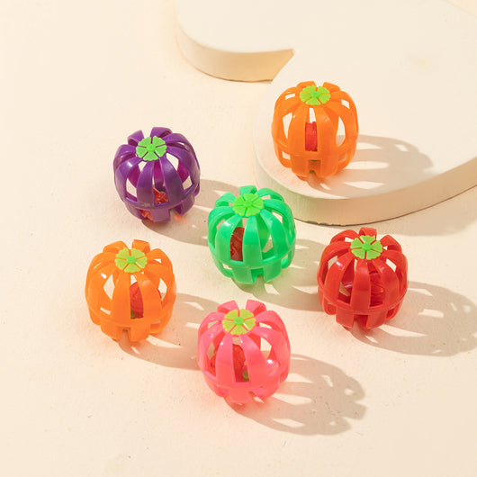 Six colorful plastic bell mesh hollow cat teasing balls in orange, green, red, purple, and pink, each 4cm. - Image 27