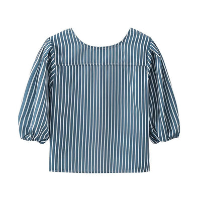 Blusa Rayada con Moño y Cordones - Estilo Europeo y Americano - Image 21