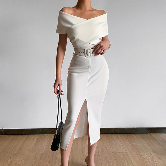 Falda Elegante con Hombro Descubierto y Abertura Lateral - Image 18