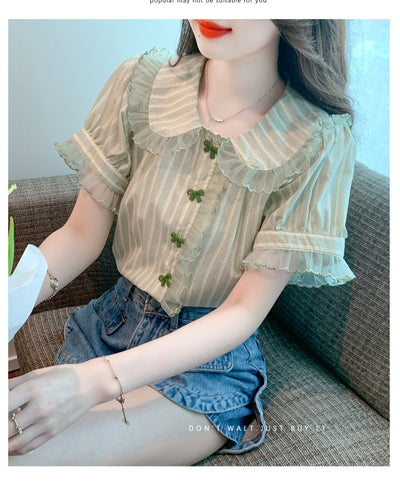 Blusa de Chifón con Cuello Muñeca y Mangas de Encaje - Image 11