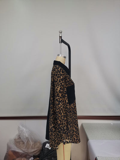 Blusa Suelta Estampado Leopardo Manga Larga Bicolor para Mujer - Image 38