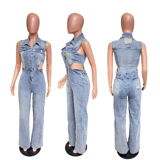 Jumpsuit Denim Elástico Slim Fit Cintura Alta Mujer - Image 31