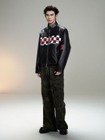 Chaqueta de Cuero Estilo Retro Americano con Detalles de Tartán - Image 44