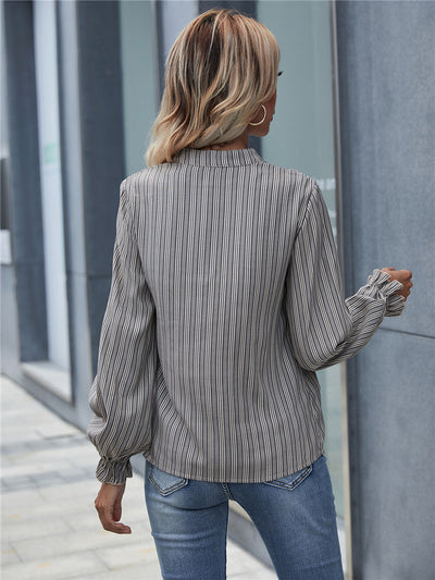 Blusa Rayada de Cuello V Suelta para Mujer - Diseño Original de Manga Larga - Image 17
