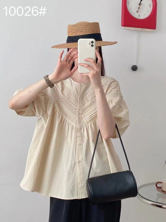 Blusa Clásica de Encaje Cuello Redondo Manga Corta - Image 12