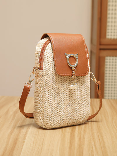 Bolsa para Teléfono de Paja con Perla y Borla Elegante - Image 10