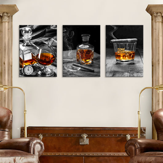 Cuadro Decorativo Bodegón Vino y Copas - Óleo Triple para Sala de Estar - Image 8