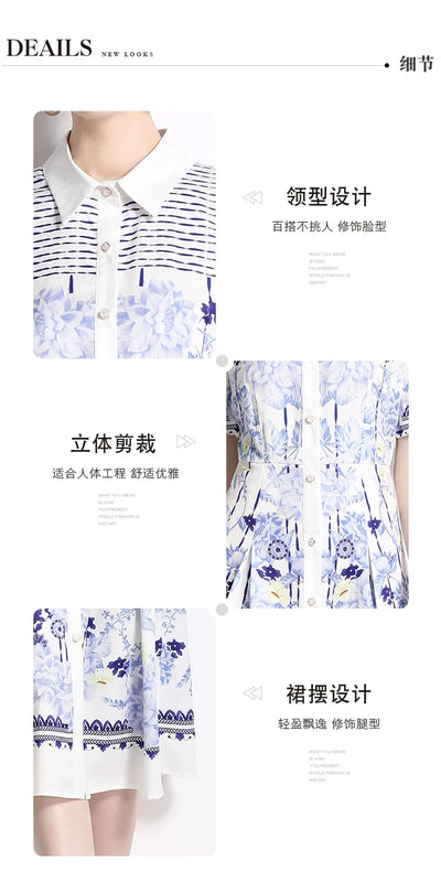 Vestido Estampado Cuello Slim Manga Corta Largo Medio - Image 13