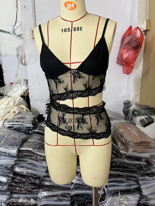 Bralette Espalda Descubierta con Encaje - Top Tirante Fino Cuello V Colores Pastel - Image 12