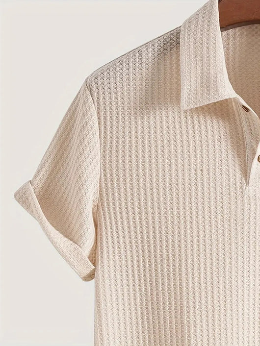 Camisa Casual de Punto Rombo con Solapa - Corte Holgado Manga Corta Hombre - Image 23