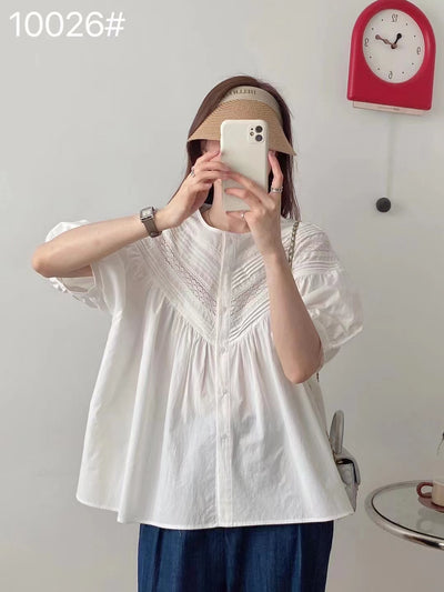 Blusa Clásica de Encaje Cuello Redondo Manga Corta - Image 18