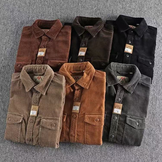 Camisa de Pana Vintage Lavada Manga Larga para Hombre - Image 31