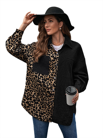 Blusa Suelta Estampado Leopardo Manga Larga Bicolor para Mujer - Image 31