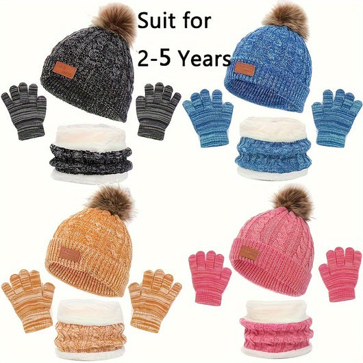Conjunto Infantil de Gorro, Bufanda y Guantes Tejidos con Pompones - Image 15