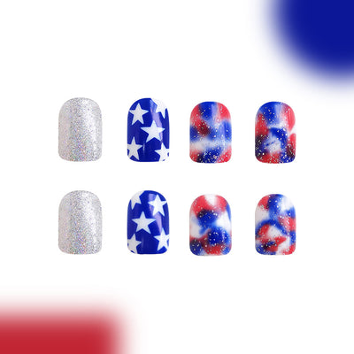 Uñas Postizas Brillantes Rojo y Azul Multicolor - Image 11