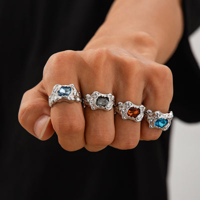 Anillo de Hombre Plisado en Metal Lava con Gema - Estilo Europeo y Americano - Image 21