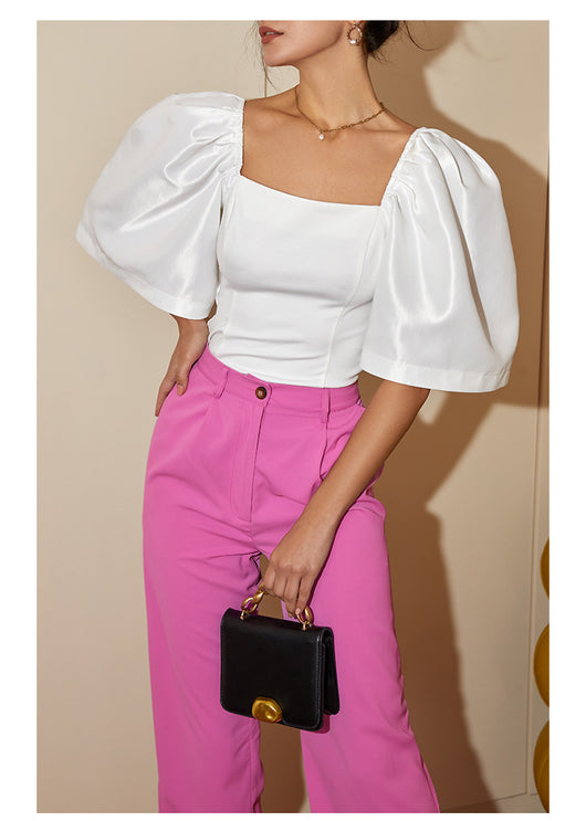 Blusa Elegante Retro con Cuello Cuadrado y Mangas Farol - Image 32
