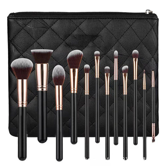 Estuche de Maquillaje con 12 Brochas y Bolsa Negra con Cierre - Image 14