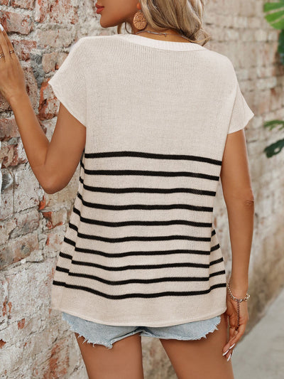 Blusa Casual de Cuello Redondo con Rayas y Manga Corta - Image 27