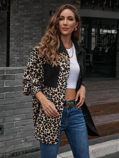 Blusa Suelta Estampado Leopardo Manga Larga Bicolor para Mujer - Image 19