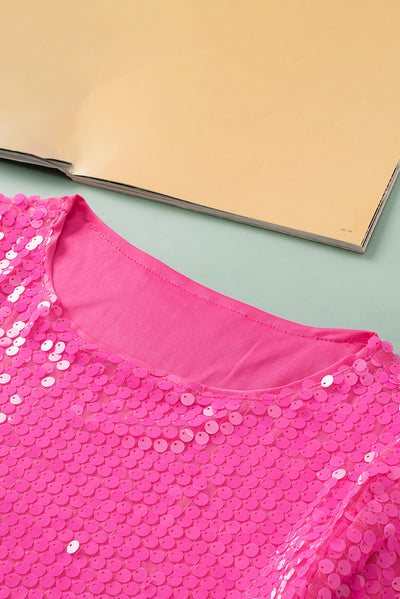 Blusa Brillante con Lentejuelas Cuello Redondo Manga Corta - Image 16