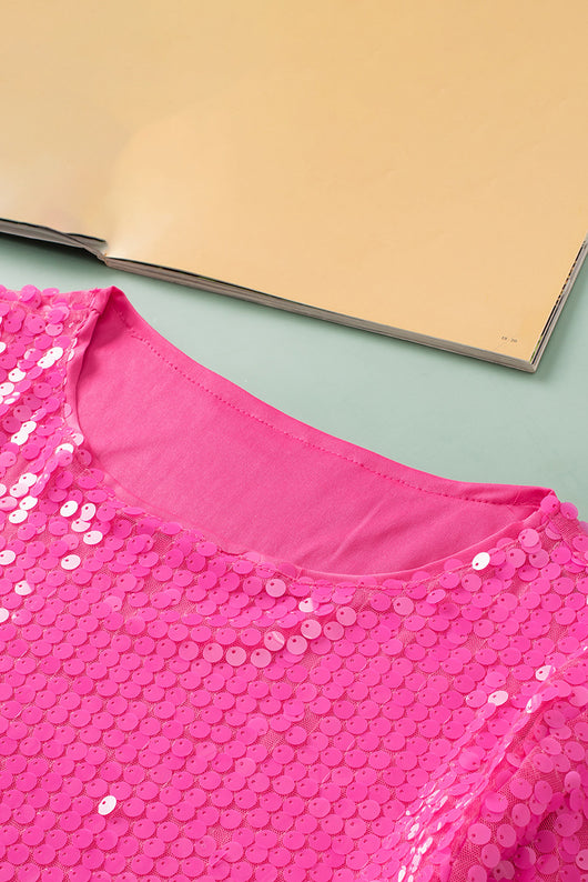 Blusa Brillante con Lentejuelas Cuello Redondo Manga Corta - Image 16