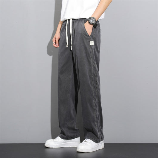 Pantalones Anchos de Pierna Recta en Tela Ice Silk para Hombre - Image 18