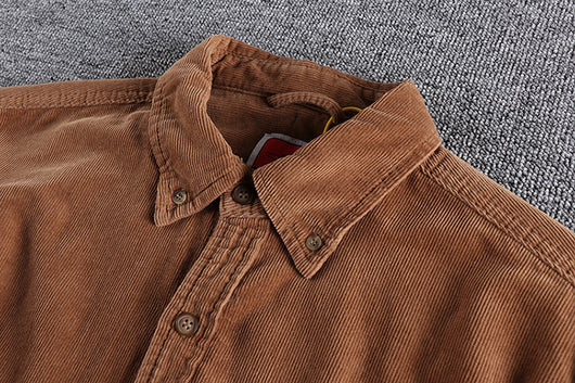 Camisa de Pana Manga Larga Retro con Combinación de Colores para Hombre - Image 32