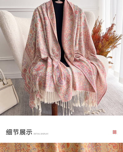 Chal de Lujo Ligero con Jacquard y Borlas de Cachemira - Image 23