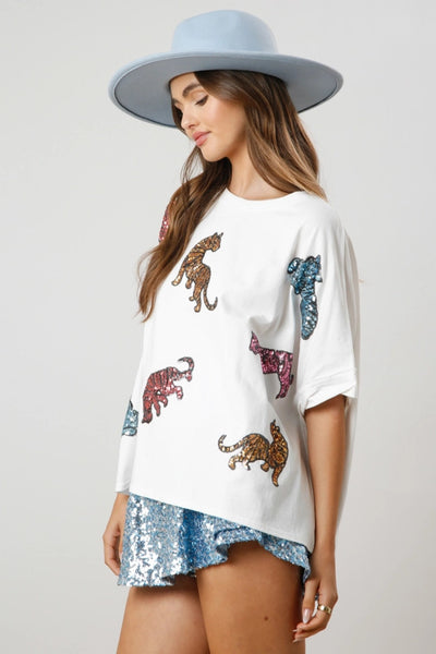 Blusa Tigre con Lentejuelas - Camiseta Holgada y Casual - Image 16