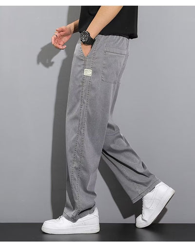 Pantalones Anchos de Pierna Recta en Tela Ice Silk para Hombre - Image 12