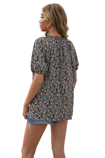 Camisa Suelta Casual con Estampado Floral Pequeño y Cuello en V - Image 24