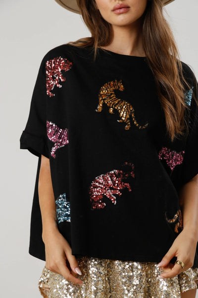 Blusa Tigre con Lentejuelas - Camiseta Holgada y Casual - Image 22