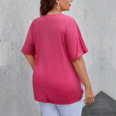 Blusa Suelta con Escote en V y Abertura Lateral - Camiseta Casual de Manga Corta - Image 30