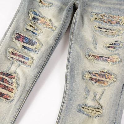 Pantalones Vaqueros Vintage Rotos para Hombre con Estampado de Gato y Parches - Image 18