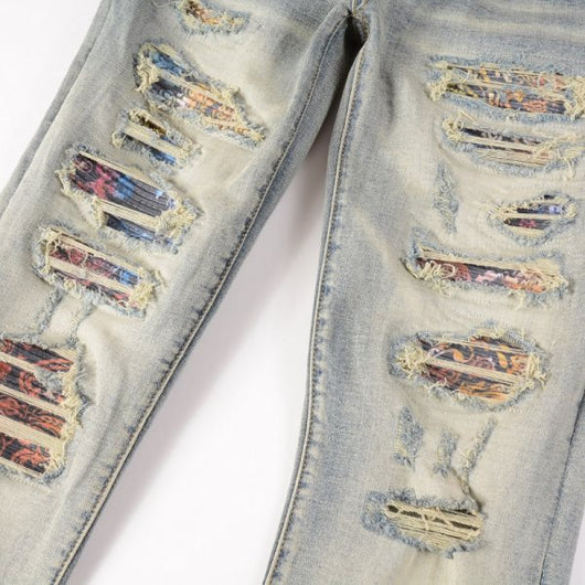 Pantalones Vaqueros Vintage Rotos para Hombre con Estampado de Gato y Parches - Image 18