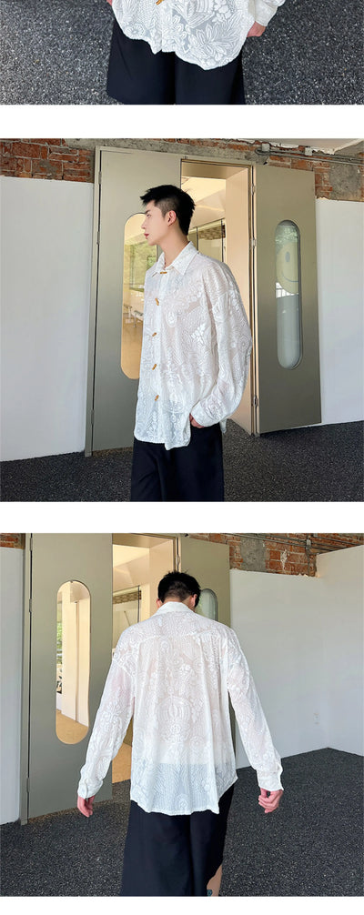 Camisa Hombre Terciopelo Jacquard con Botones de Asta de Vaca - Image 37
