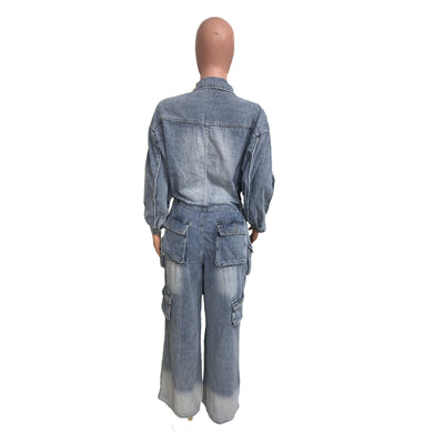 Jumpsuit Denim Overol Lavado Vintage con Múltiples Bolsillos - Image 12