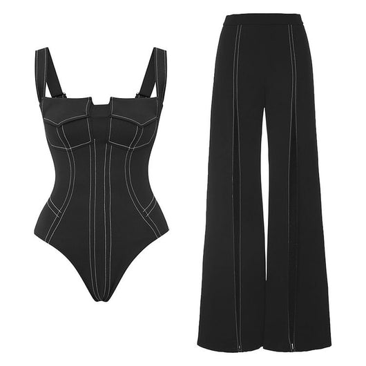 White one-piece women's swimsuit with black side panels and straps, featuring a ruched bust and U-shaped detail. - Image 24
