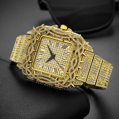 Reloj Cuadrado Hip Hop Diamante Completo con Esfera de Espinas y Circonitas Incrustadas para Hombre - Image 8