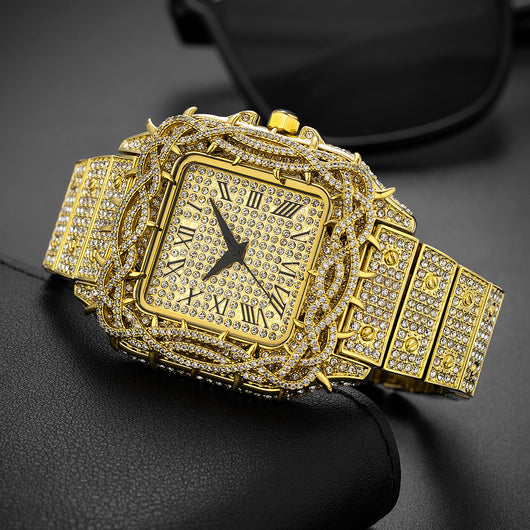 Reloj Cuadrado Hip Hop Diamante Completo con Esfera de Espinas y Circonitas Incrustadas para Hombre - Image 8
